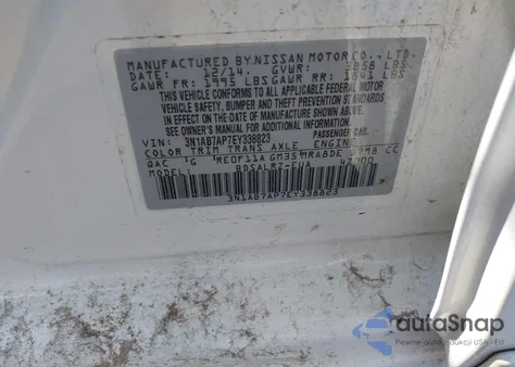 2014 Nissan Sentra Sr из США, поврежденный, VIN 3N1AB7AP7EY338823